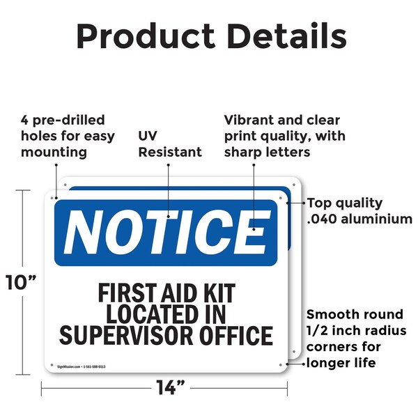 First Aid Kit Located In Supervisor Office, 14 In W X Rectangle, Aluminum